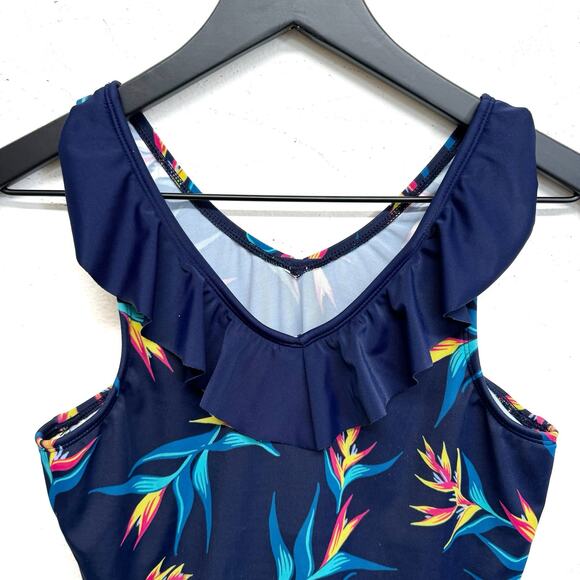 LANDS' END young girls tankini top size 14+ bathing suit top blue floral - Picture 4 of 7